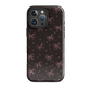 Midnight Bow seamless repeat pattern — pink hand-drawn ribbon bows and sparkle stars on a black background