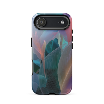 Abstract pastel botanical designer phone case in pink, lilac and teal tones with soft flowing floral textures