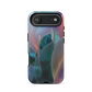 Abstract pastel botanical designer phone case in pink, lilac and teal tones with soft flowing floral textures