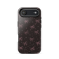 Midnight Bow seamless repeat pattern — pink hand-drawn ribbon bows and sparkle stars on a black background