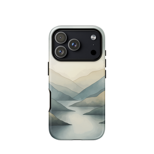 'Misty Mountains' iPhone 17 Pro tough phone case - protective glossy case NZ Australia