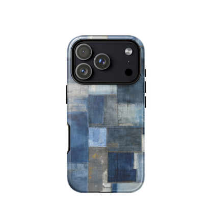 Indigo patchwork phone case | Textured blue design NZ