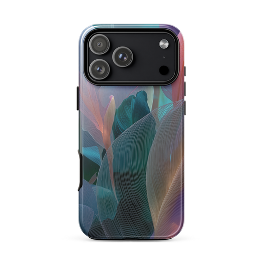 Abstract pastel botanical designer phone case in pink, lilac and teal tones with soft flowing floral textures