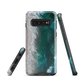 Ocean wave phone case with abstract beach design in teal and white, by NZ artist Ben Hart.