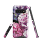 Designer phone case with pink and purple hydrangea floral artwork.