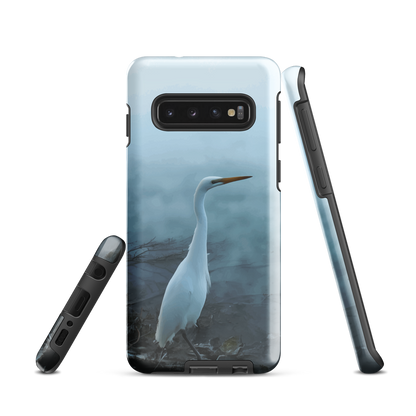 'White Heron in the mist' Samsung Galaxy S10 tough phone case - protective glossy case NZ Australia