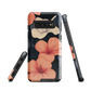 Phone case with coral hibiscus flowers and ivory blooms on dark background