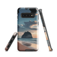Phone case with Cathedral Cove beach and sunset scene, featuring soft skies and sea stack, by NZ artist Ben Hart.