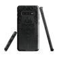 Black embossed damask phone case with gothic baroque pattern.