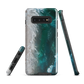 Ocean wave phone case with abstract beach design in teal and white, by NZ artist Ben Hart.