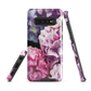 Designer phone case with pink and purple hydrangea floral artwork.