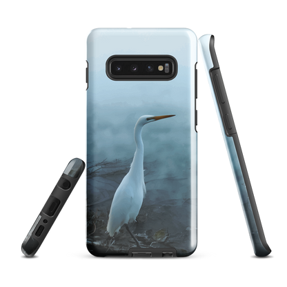 'White Heron in the mist' Samsung Galaxy S10 Plus tough phone case - protective glossy case NZ Australia
