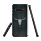 Longhorn skull set against a dark, textured backdrop - protective phone case.