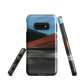 Phone case with abstract red, green, and blue heat wave landscape design.