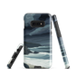 Phone case featuring moody Cape Kidnappers coastline with crashing waves and dark skies
