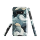 Phone case with abstract swirling ocean waves in blue and cream