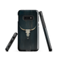 Longhorn skull set against a dark, textured backdrop - protective phone case.