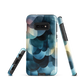 A modern abstract phone case featuring layered blue forms and soft flowing shapes.