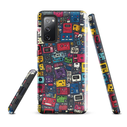 'Arcade' Samsung case, featuring a vibrant collage of hand-drawn controllers in bold, vintage-inspired colours. From electric blue and hot pink to classic black and yellow