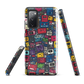 'Arcade' Samsung case, featuring a vibrant collage of hand-drawn controllers in bold, vintage-inspired colours. From electric blue and hot pink to classic black and yellow