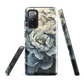 'Whisper' Samsung case features a stunning close-up of softly painted peony blooms in dreamy shades of ivory, grey, and smoky blue.