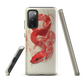 Phone case with red snake design on a cream background, coiled in smoky detail. Bold artwork by NZ designer Ben Hart.