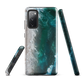 Ocean wave phone case with abstract beach design in teal and white, by NZ artist Ben Hart.