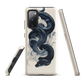 Phone case with black python and smoke design on cream background, serpent art by NZ artist Ben Hart.