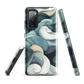 Phone case with abstract swirling ocean waves in blue and cream