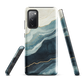 An elegant abstract phone case inspired by layered coastal forms in blue and teal tones.