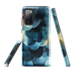 A modern abstract phone case featuring layered blue forms and soft flowing shapes.
