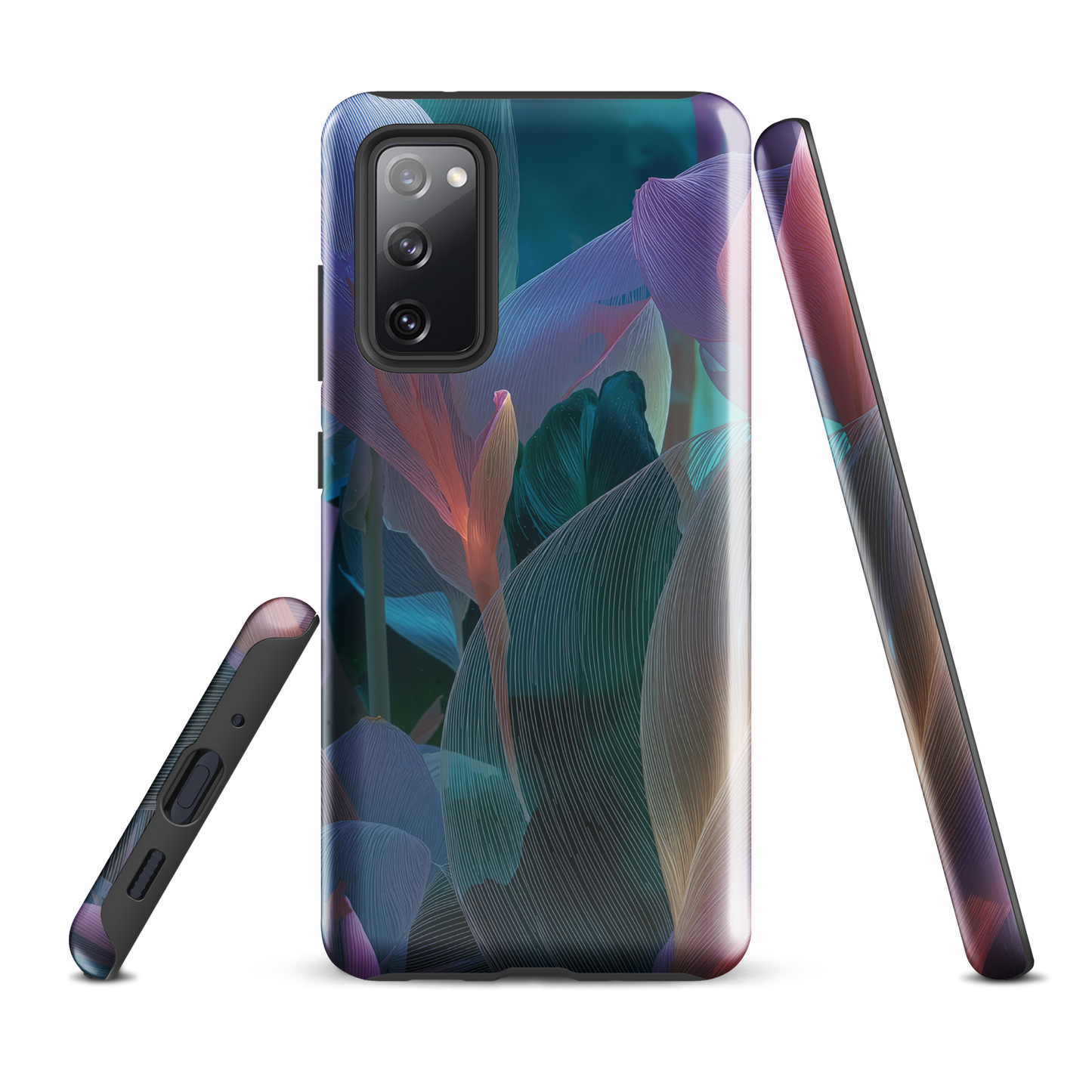 Ethereal abstract floral designer phone case in pastel pink, lilac and teal tones