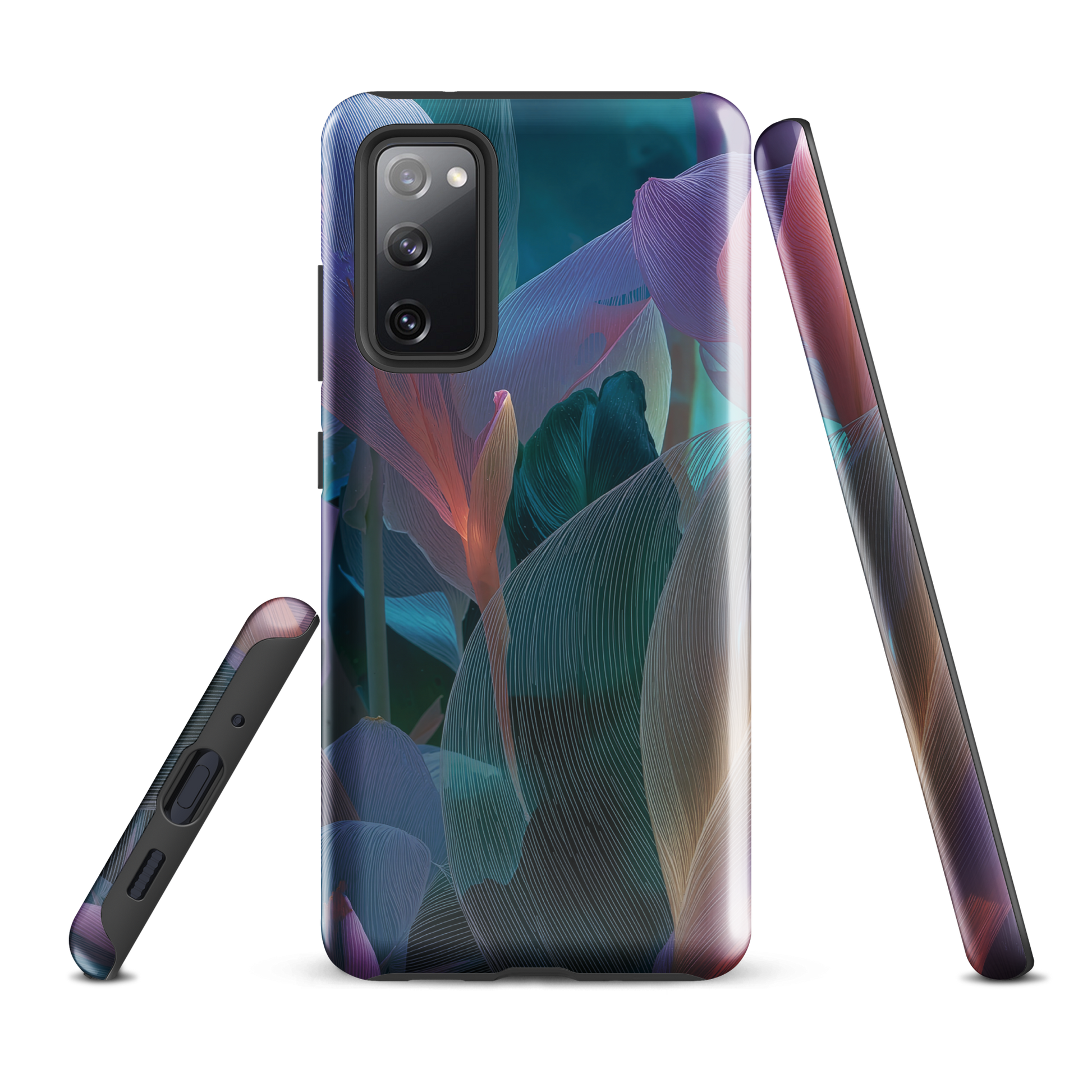 Ethereal abstract floral designer phone case in pastel pink, lilac and teal tones