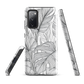 Minimal black and white tropical leaf designer phone case with detailed botanical line art