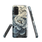 'Whisper' Samsung case features a stunning close-up of softly painted peony blooms in dreamy shades of ivory, grey, and smoky blue.