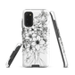 Black and white floral phone case with hand-drawn lilies and wildflowers