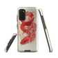 Phone case with red snake design on a cream background, coiled in smoky detail. Bold artwork by NZ designer Ben Hart.