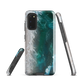 Ocean wave phone case with abstract beach design in teal and white, by NZ artist Ben Hart.