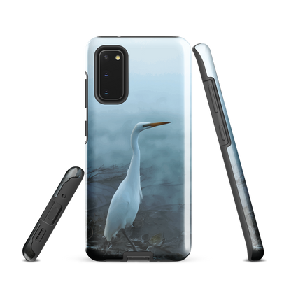 'White Heron in the mist' Samsung Galaxy S20 tough phone case - protective glossy case NZ Australia