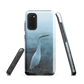 Phone case with a white heron standing in a misty wetland scene.