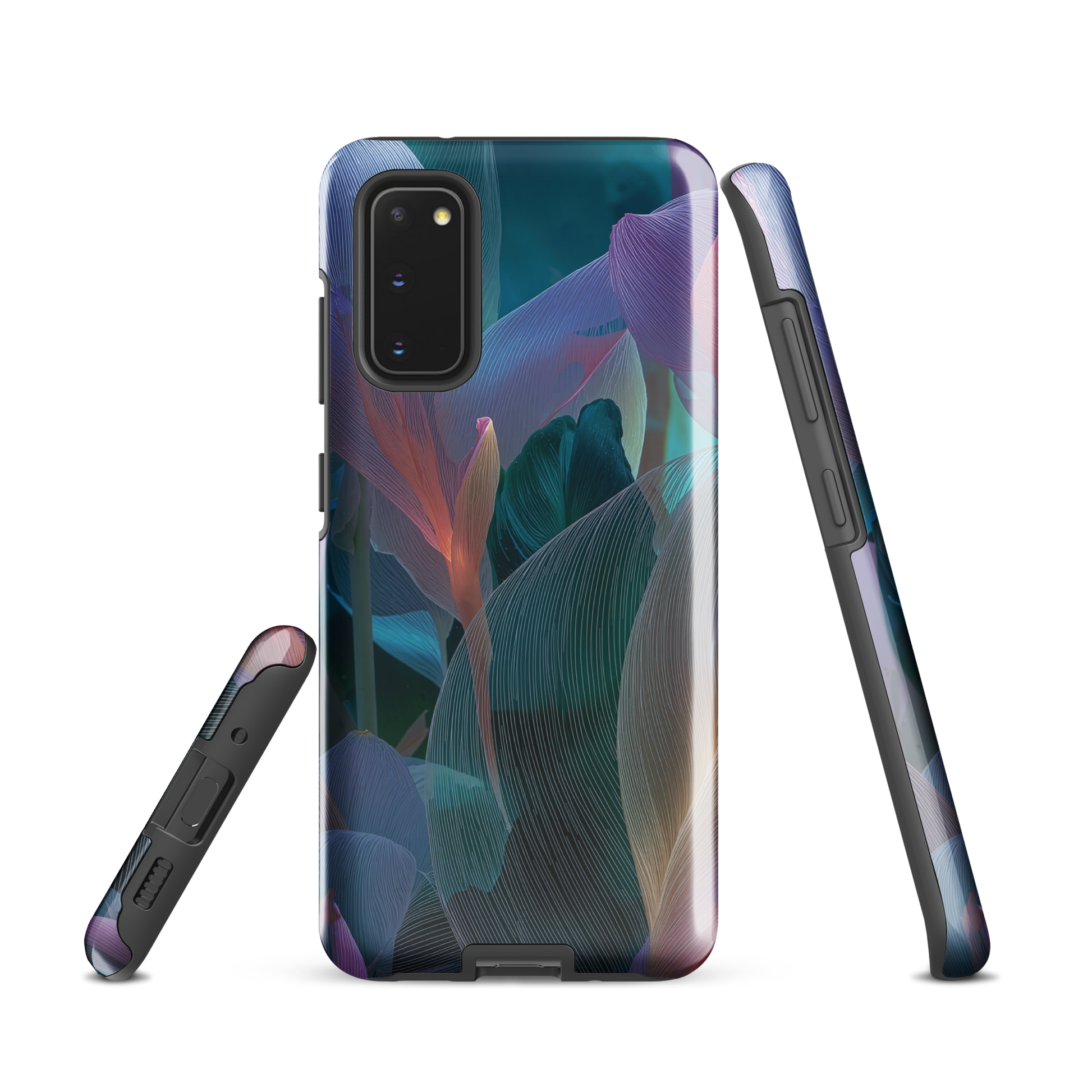 Ethereal abstract floral designer phone case in pastel pink, lilac and teal tones