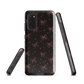 Midnight Bow seamless repeat pattern — pink hand-drawn ribbon bows and sparkle stars on a black background