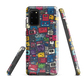 'Arcade' Samsung case, featuring a vibrant collage of hand-drawn controllers in bold, vintage-inspired colours. From electric blue and hot pink to classic black and yellow