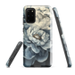 'Whisper' Samsung case features a stunning close-up of softly painted peony blooms in dreamy shades of ivory, grey, and smoky blue.