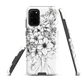 Black and white floral phone case with hand-drawn lilies and wildflowers
