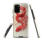 Phone case with red snake design on a cream background, coiled in smoky detail. Bold artwork by NZ designer Ben Hart.