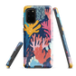 Colourful coral reef phone case design in pink, blue and yellow by NZ artist Ben Hart