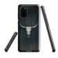Longhorn skull set against a dark, textured backdrop - protective phone case.