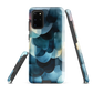 A modern abstract phone case featuring layered blue forms and soft flowing shapes.