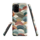 A soft retro-inspired phone case featuring layered arc shapes in warm, earthy tones.